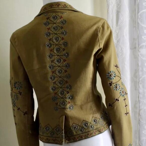 David Bitton Buffalo RARE Embroidered Collar V-neck  Tan Jacket Women’s Size S - Picture 2 of 16
